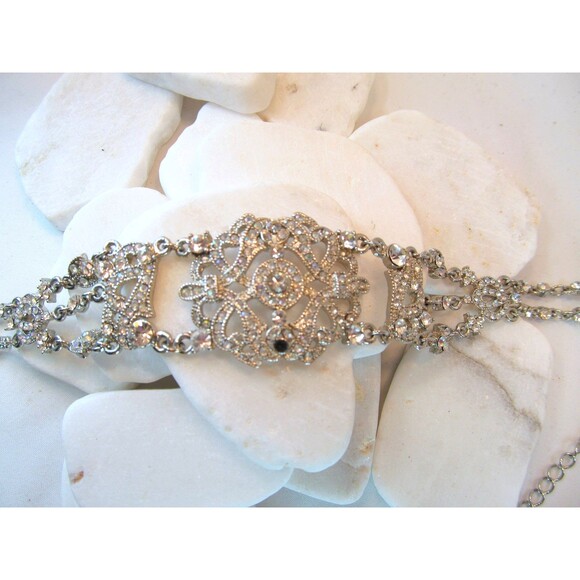 VTG Rhinestone Prong Set Choker Necklace Clear Adjustable VOLM - Picture 5 of 8